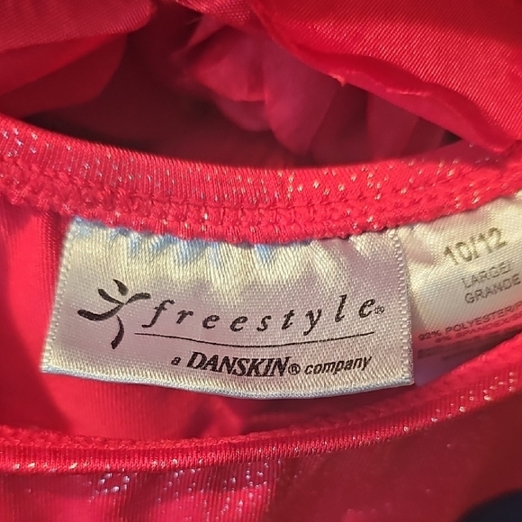 Freestyle Danskin Red and Blue Gymnastics Biketard with Rhinestones Size 10/12 - Picture 2 of 9